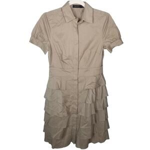 The Limited Womens Ruffle Tiered Safari Mini Dress Khaki Sz 2 Preppy Resortwear